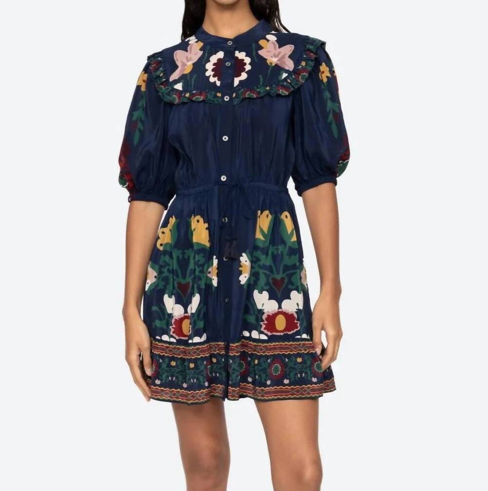 NEW SEA cassia short sleeve mini dress in navy